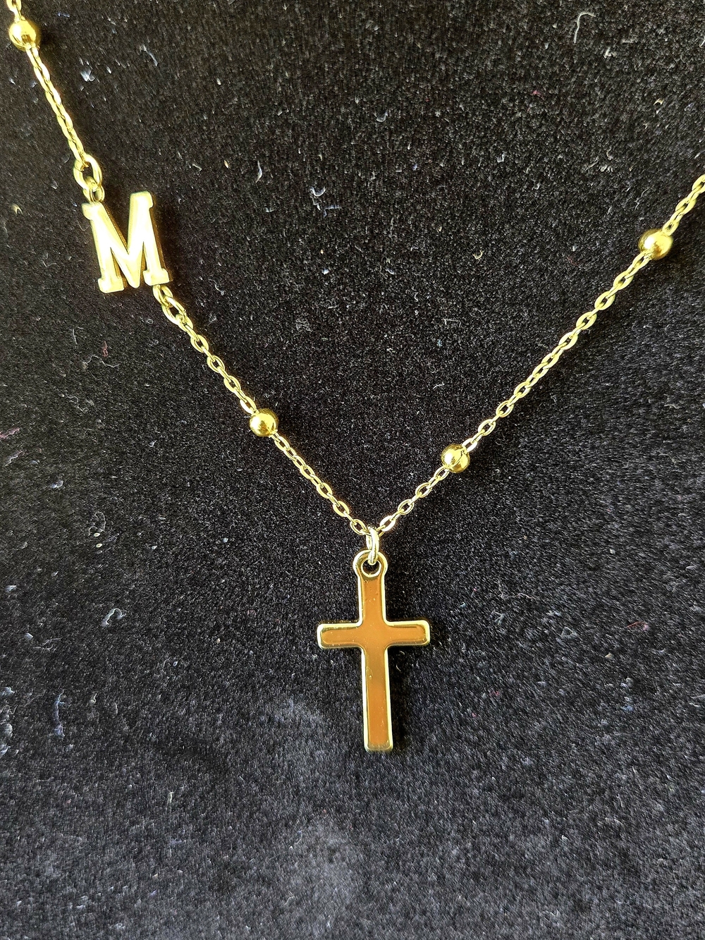 Gold Cross Pendant Necklace with Initial Charm - Women Jewelry
